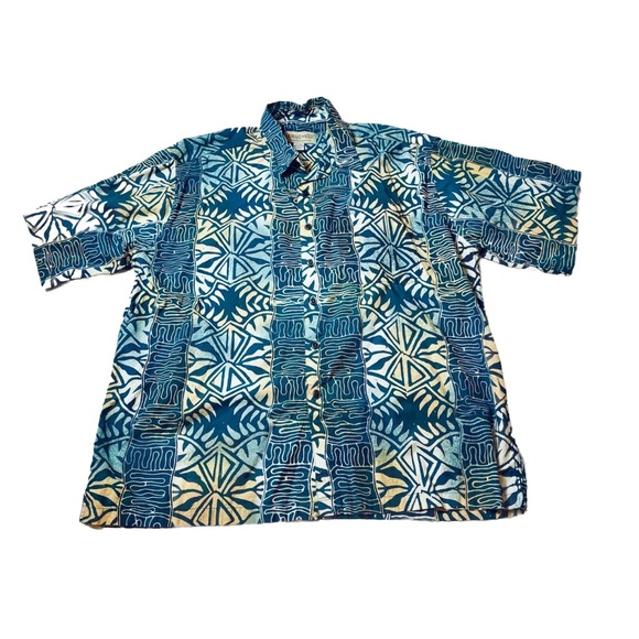 Johari West Shirt Mens 2XL Button Down Beige Blue Green Floral Hawaiian Camp - Picture 6 of 10